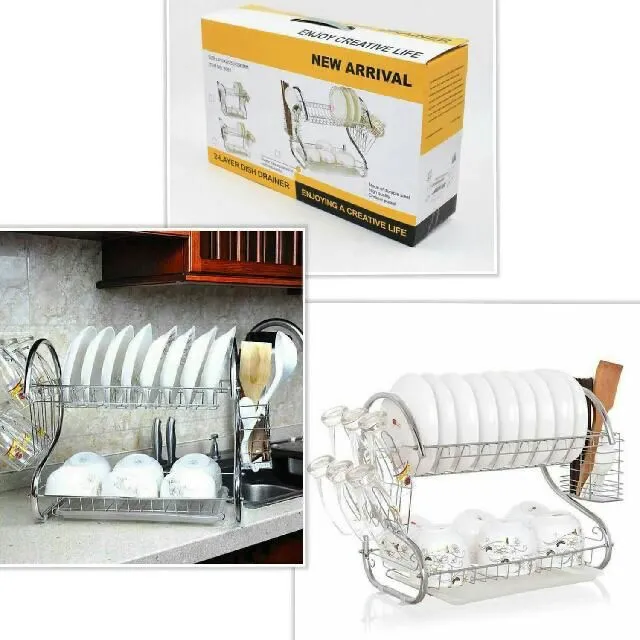 New Arrival Dish Rack 2 Layer Dish Drainer Large Dish Drying Rack Cup Drainer 2-Tier Strainer Holder Tray Stainless Steel Kitchen Accessories
